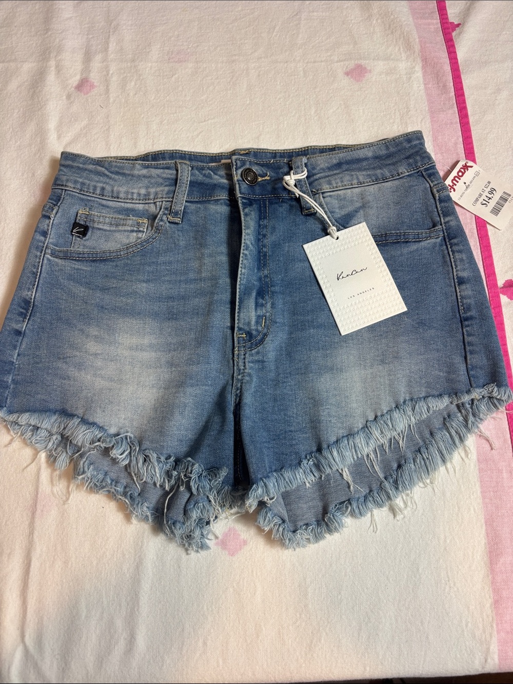 Kancan Women's Light Blue Distressed Denim Shorts